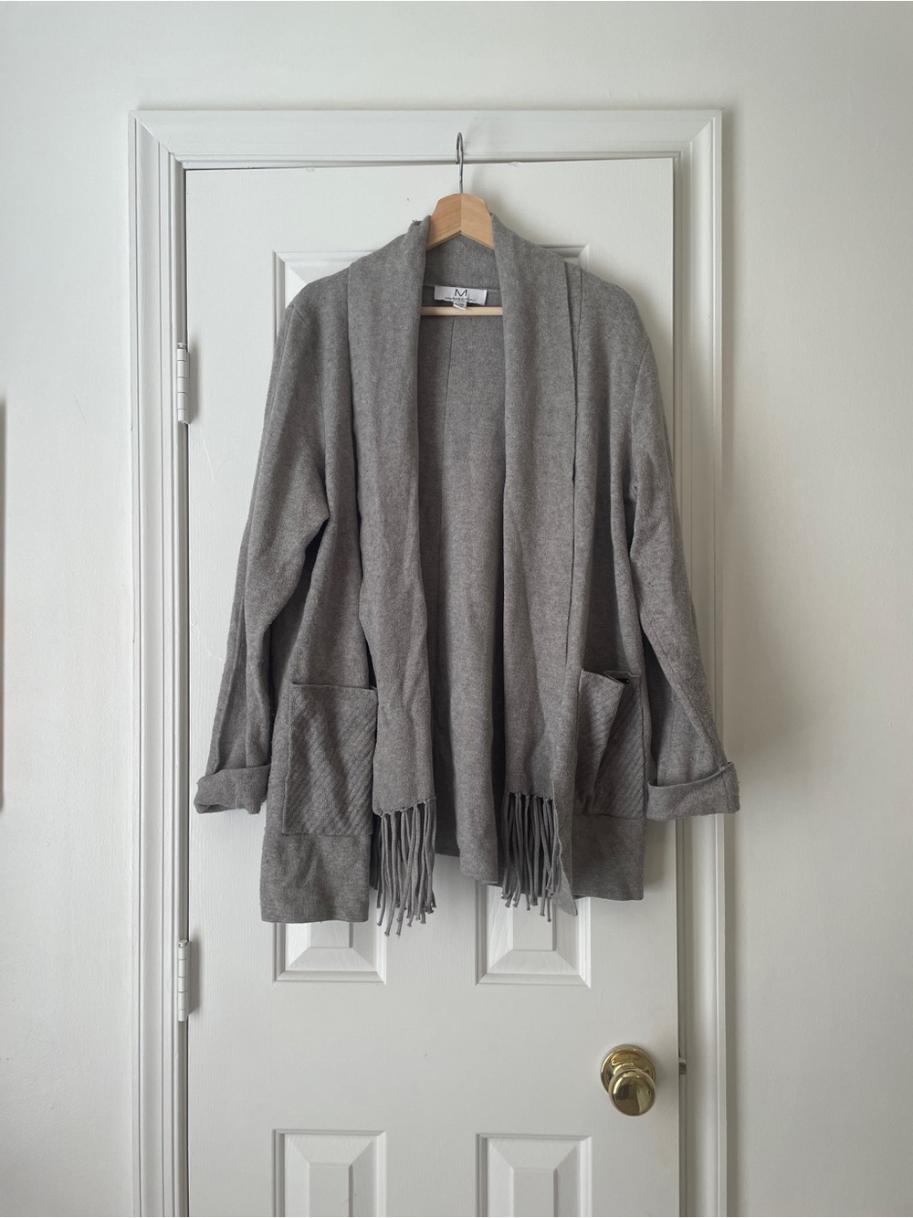 Magaschoni Gray Open-Front Fringe Cardigan